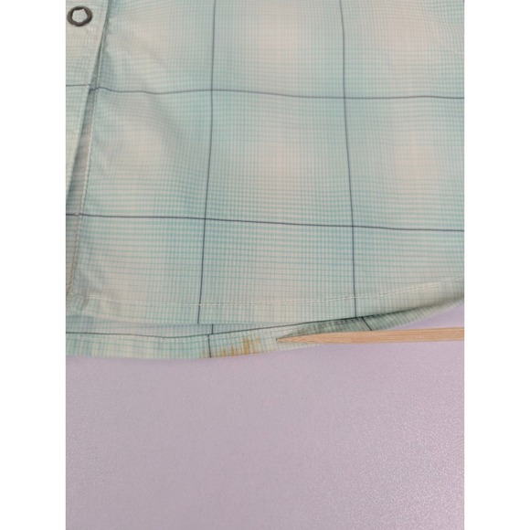 Athleta Top Women's Medium Green Plaid Long Roll Tab Sleeve Pockets Hiking - Picture 11 of 14